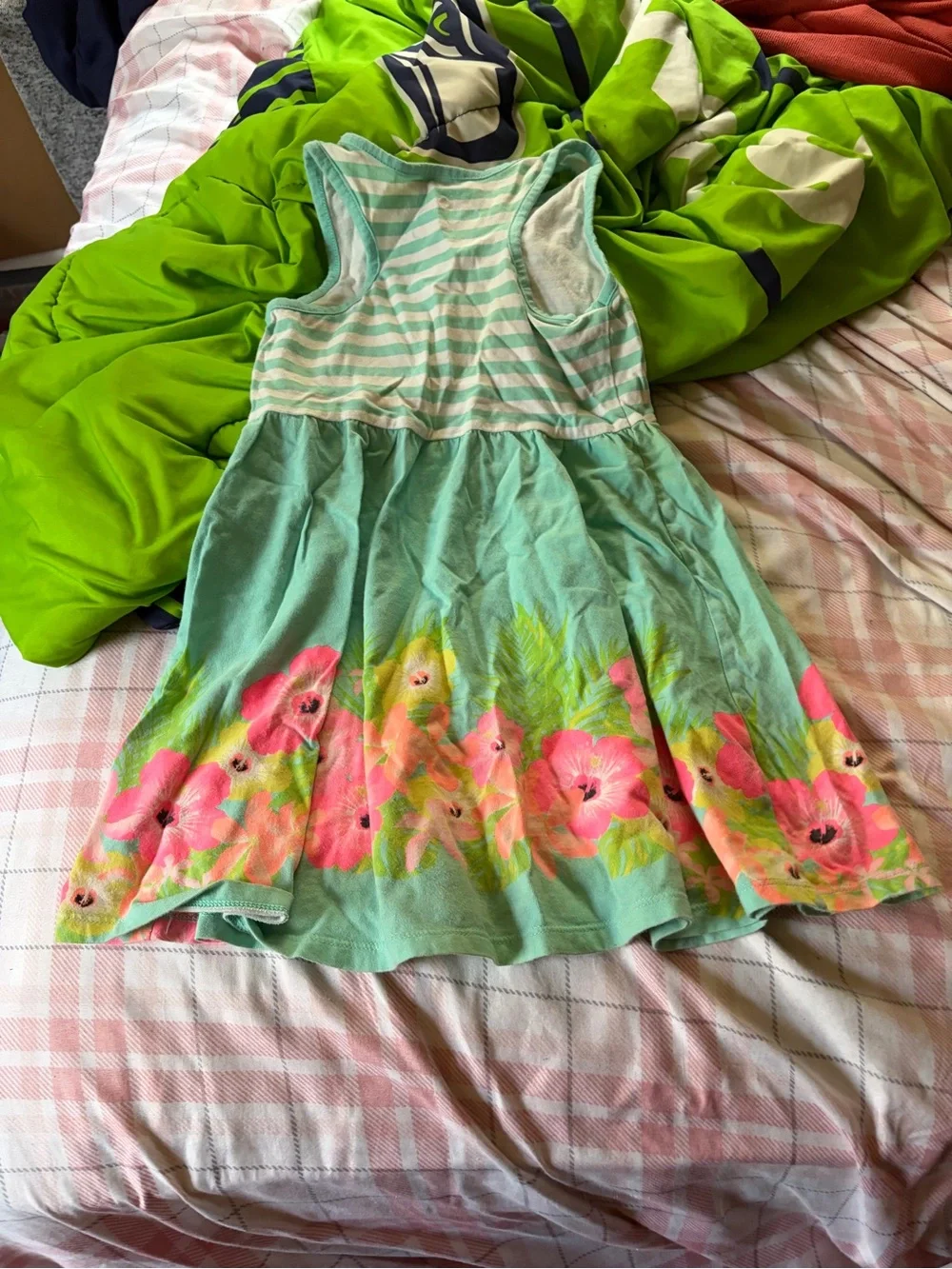 jumping beans Mint Striped Tank Dress with Pink Floral & Parrot Print